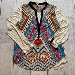 Anthropologie Tiny Orange & Blue Print Top Size Small